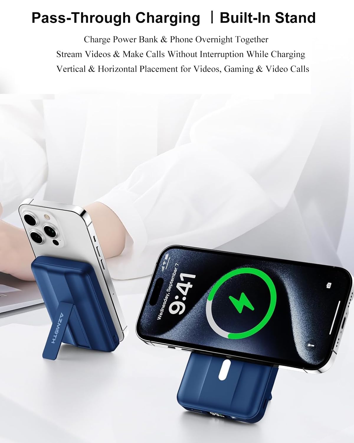 Azmuth Powerbank per Magsafe, 10000mAh Power Bank Batteria Esterna Magnetica, Caricatore Portatile Ricarica Rapida con Display LED, Wireless Powebank per iPhone 17/16/15/14/13/12 Serie, Blu