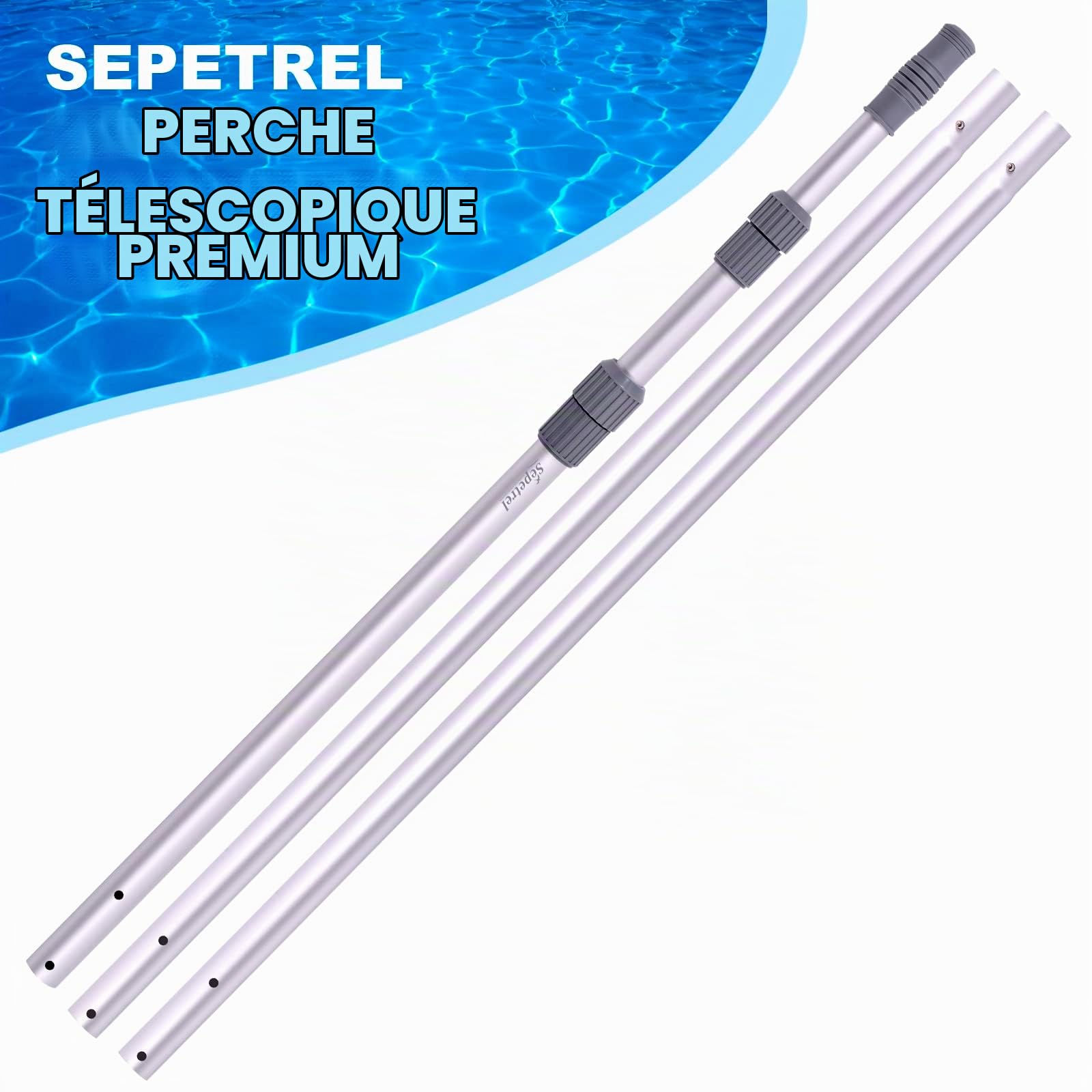 Sepetrel Perche de piscine télescopique professionnelle de 4,6 m, réglable en 3 pièces