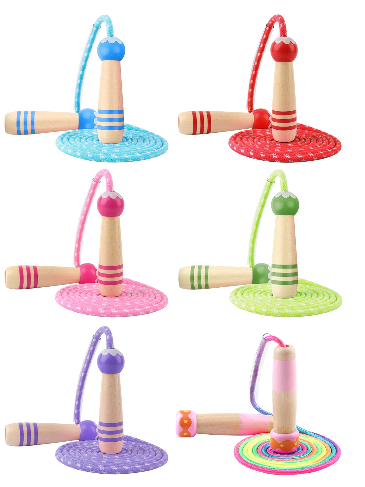 Lorvain - Cuerda de saltar ajustable para niños, cuerdas de saltar para niños con mango de madera para niñas y niños, cuerdas de saltar pesadas para fitness, entrenamiento, ejercicio, actividades