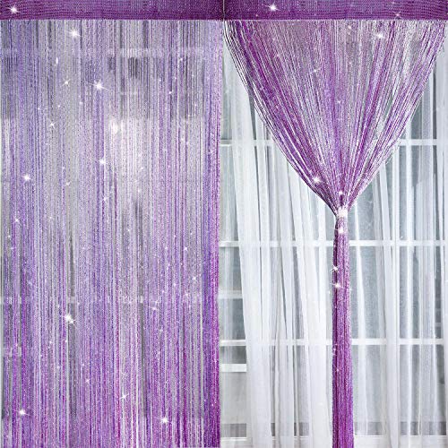2 Piezas de Panel de Cortina de Hilos Brillantes Cortina de Algodón Cortinas de mosquitera para Puertas y Ventanas, 100 x 200 cm (Morado) (Morado)