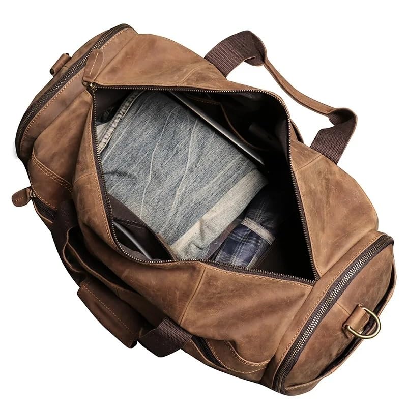 Men's Vintage Leather Travel Bag Leather weekend Bag Casual Messenger Shoulder Bag Carry On Luggage4