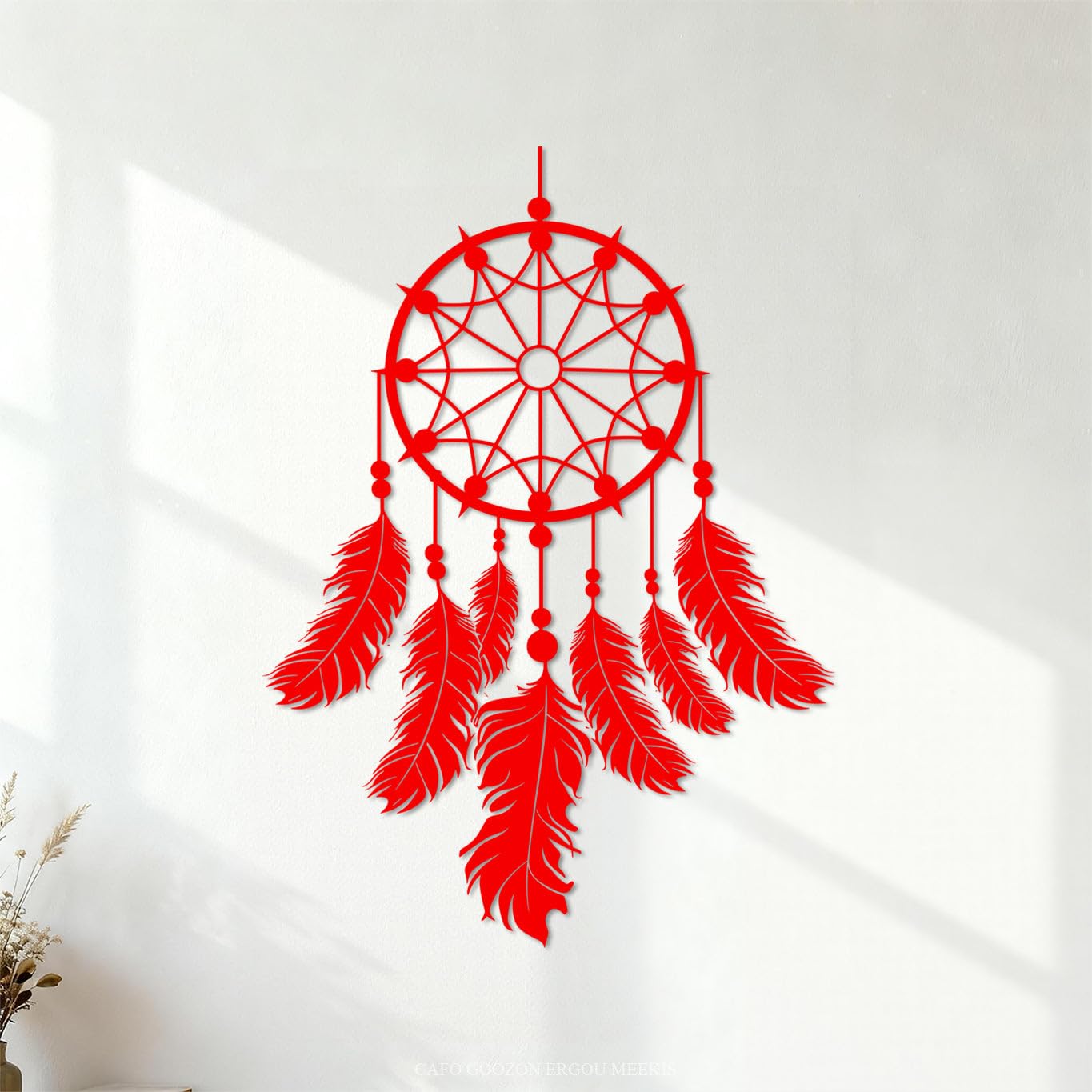 Dream Catcher Moon Catcher and Feathers Mural and Wall Vinyl Decal 57.6x80.6cm Easy Installation Red — image 1