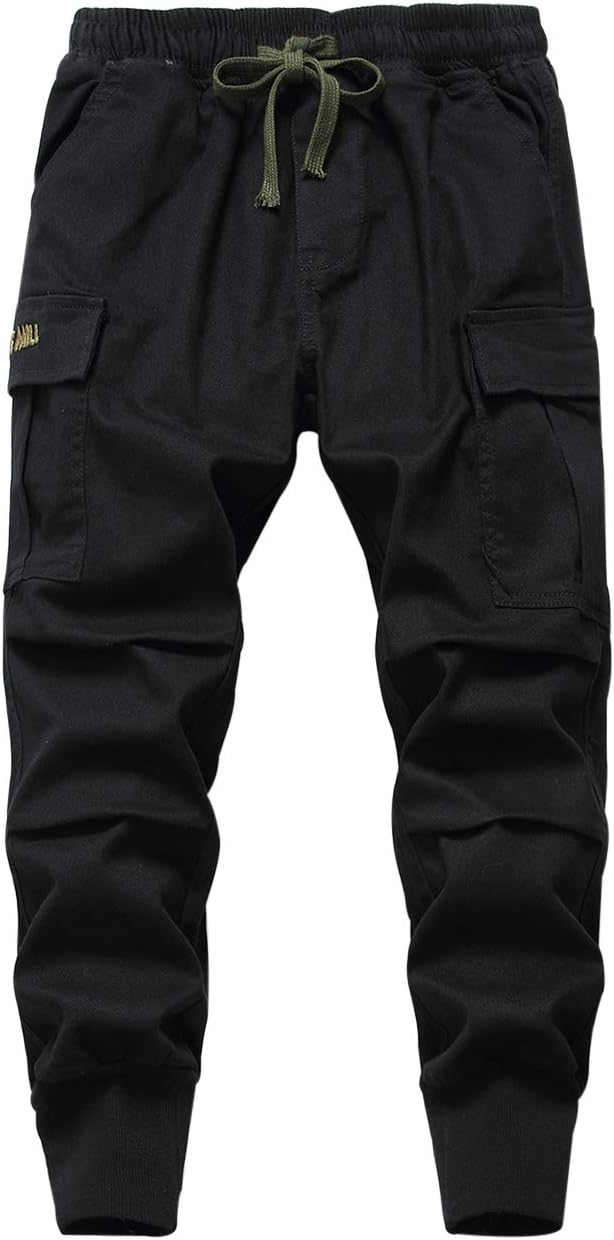 TLAENSONBoys Joggers Cargo Pants for Kids Drawstring Elastic Waist Cotton Twill Jogging School Pant