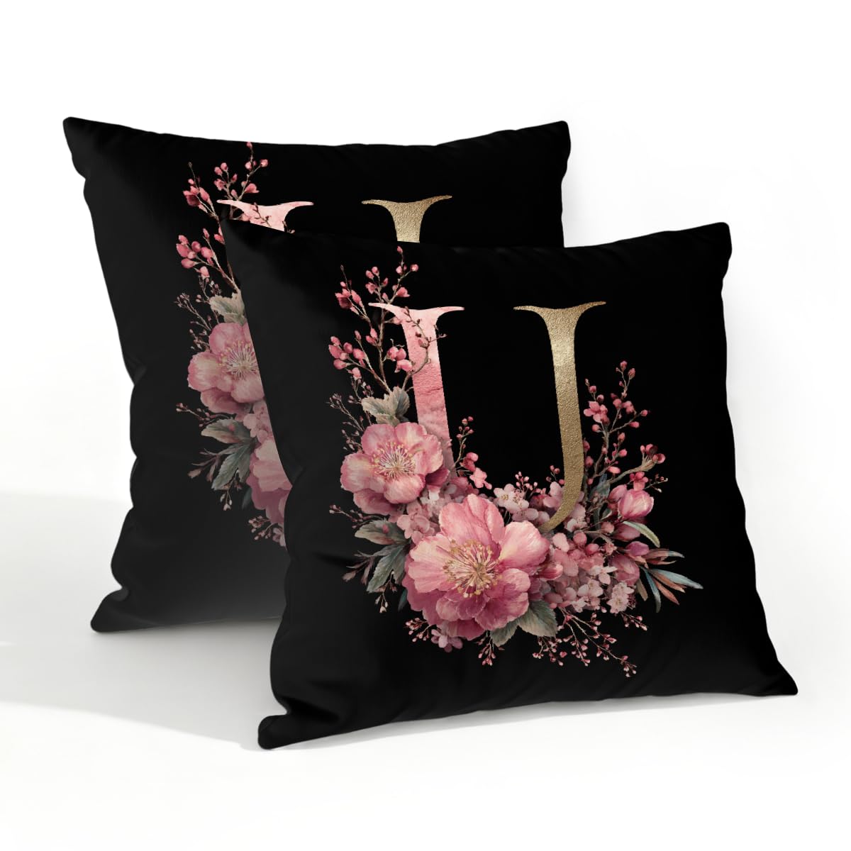Outdoor Pillow Covers Waterproof Pillowcases 20x20in Set of 2 Boho Flower Alphabet U Decorative Throw Cushion Case for Couch Sofa Garden Patio Furniture