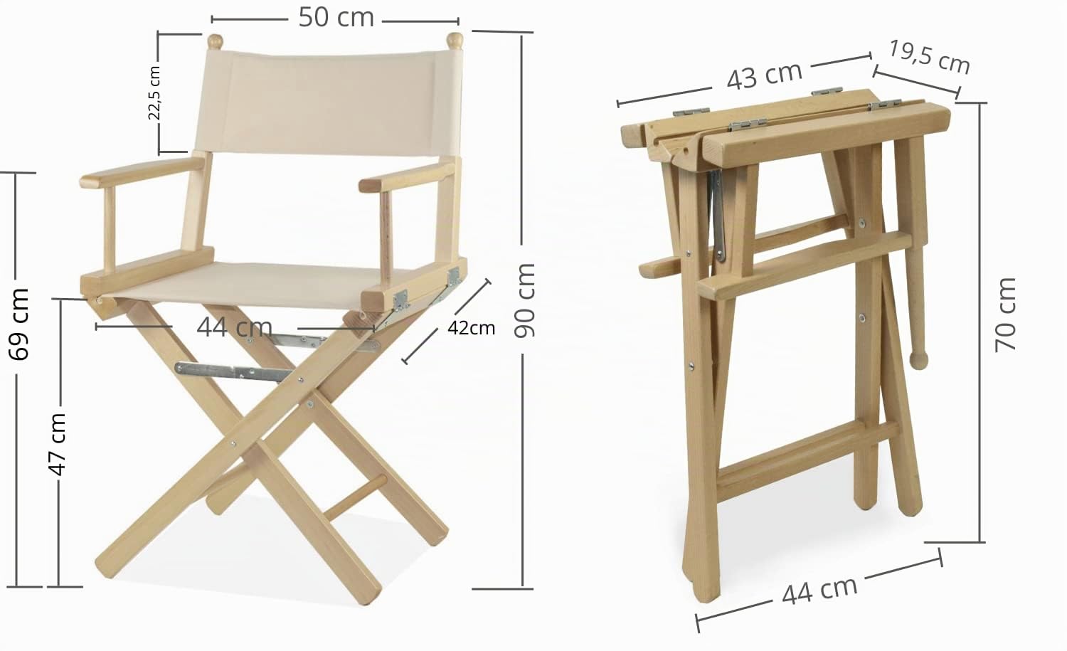ArredaSì Fauteuil de metteur en scène, Couleur Naturel avec Tissu ecrù - Regista P
