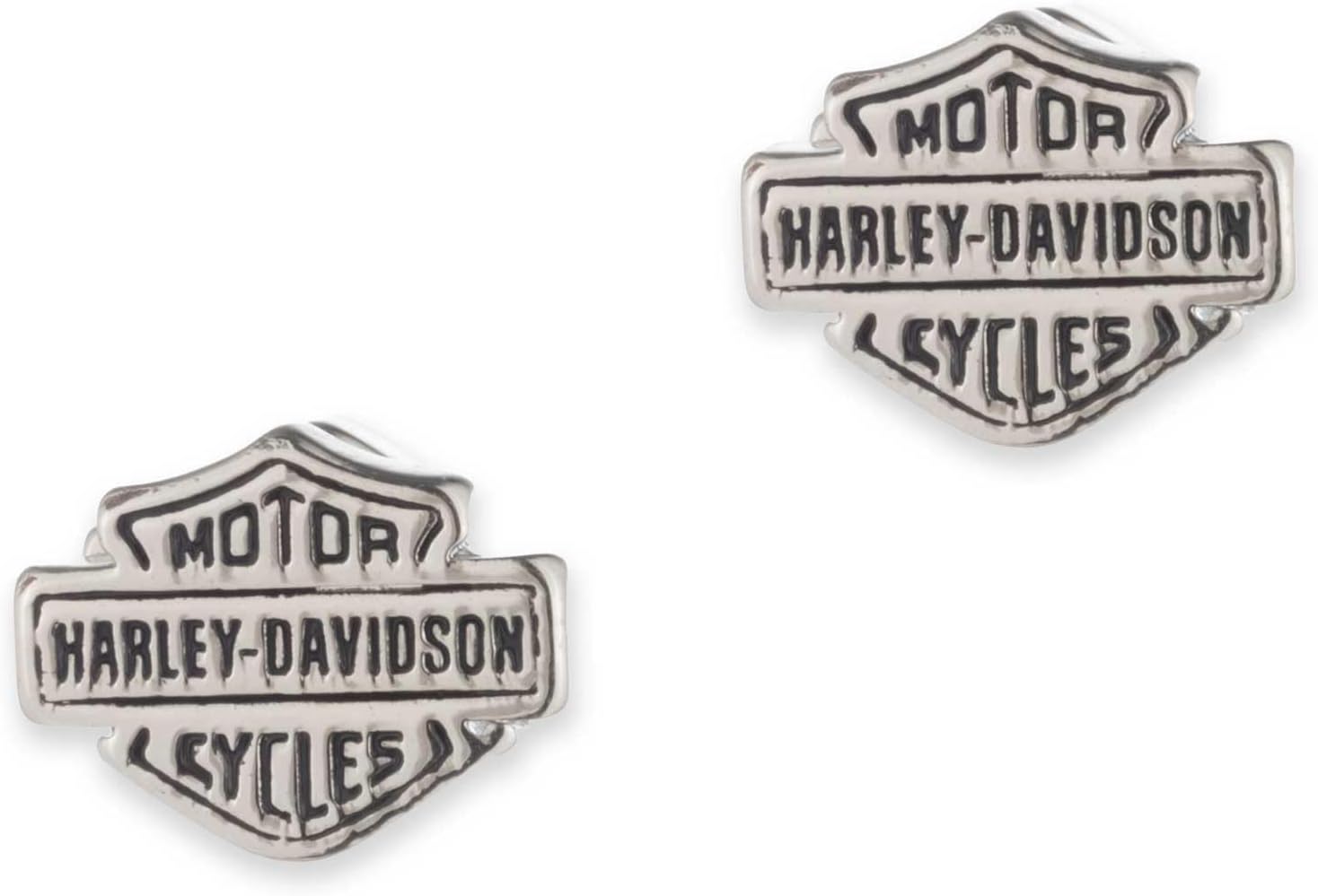 Harley-Davidson Women's 10mm Script Bar & Shield Logo Stud Earrings, Silver