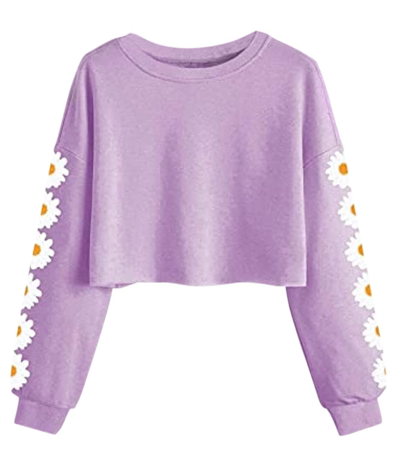 Imily Bela Sudadera corta con estampado de margaritas para niñas, linda sudadera de manga larga para niños