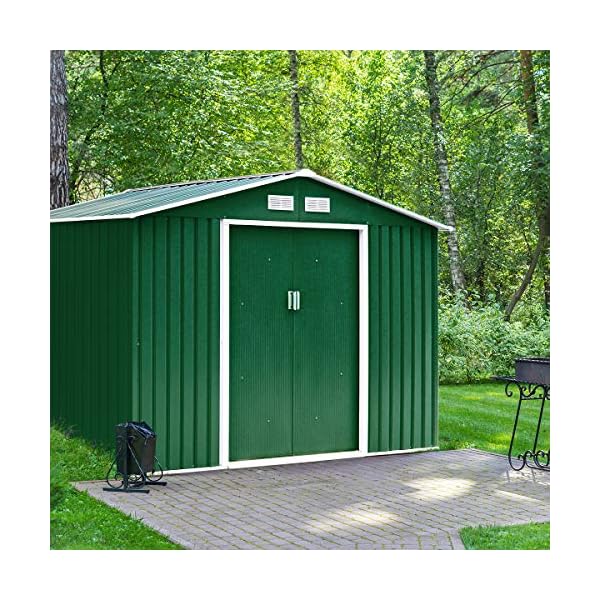 GOPLUS Metall Gerätehaus 213 x 127 x 185 cm, Gartenhaus mit Schiebetür & Fundament & Fenster, Geräteschuppen für Geräte… – Bild 7