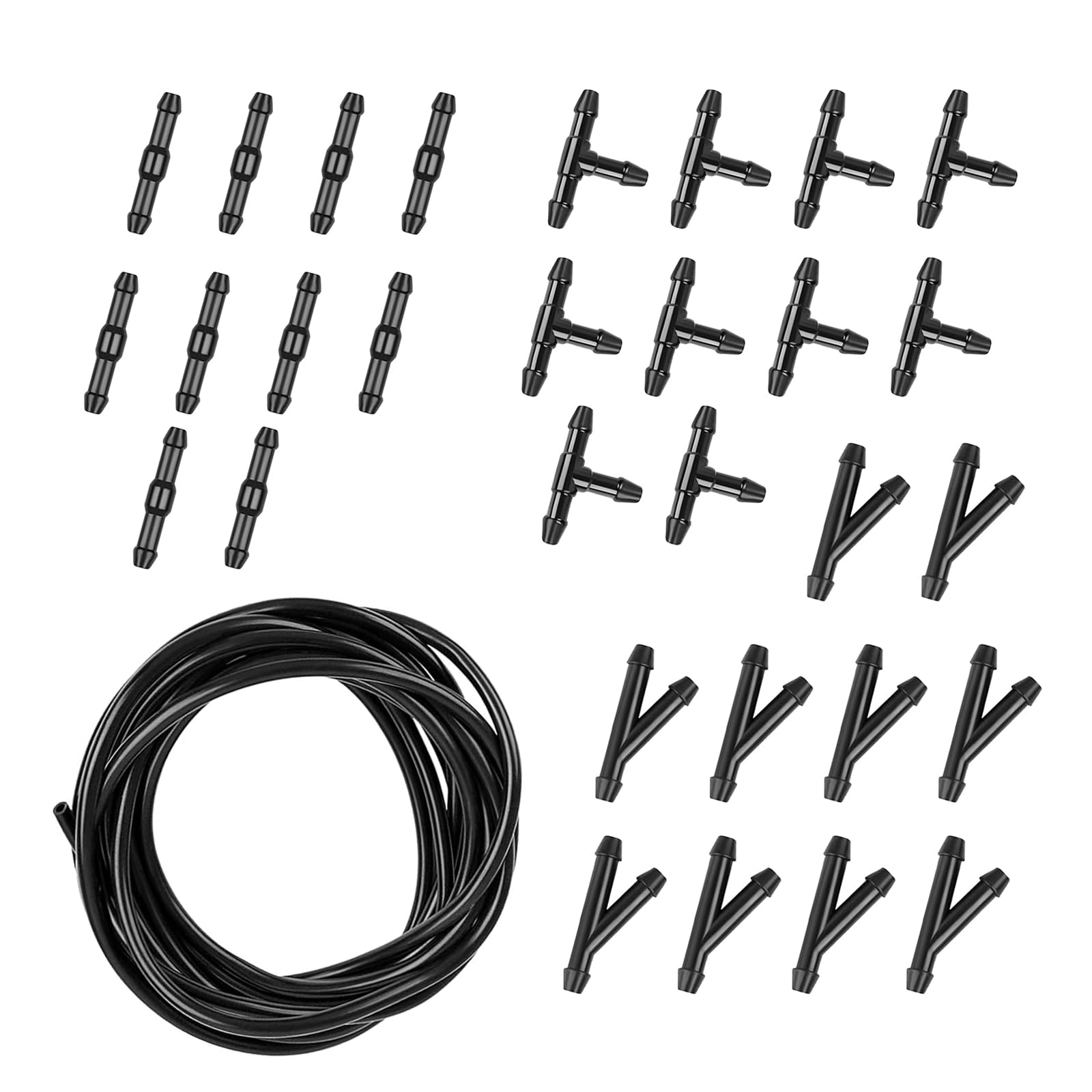 Pack-30 Car Windshield Washer Hose Kit, 13.1Ft Flexible Bendable Hose + T-type Y-type I-type Hose Connector, Connects Water Pump and Nozzle Accessories, Universal for Most Cars Models (Black)