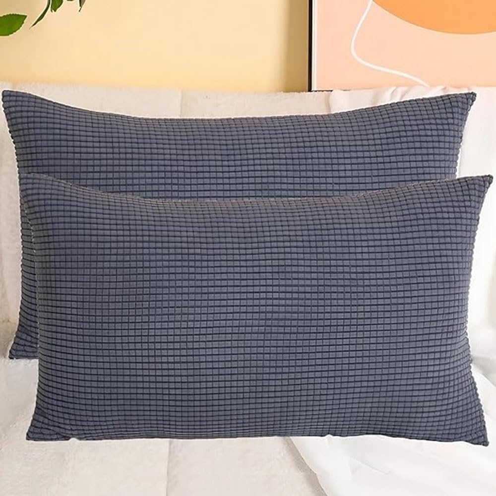 SWJ-swjssb Stretch Corduroy Pillowcases 2 Pack Super King Size Pillow Cases，Soft Decorative Cushion Covers Size Of Customised Invisible Zip, For Living Room Couch Sofa(Dark grey,60x80 cm Set Of 2)