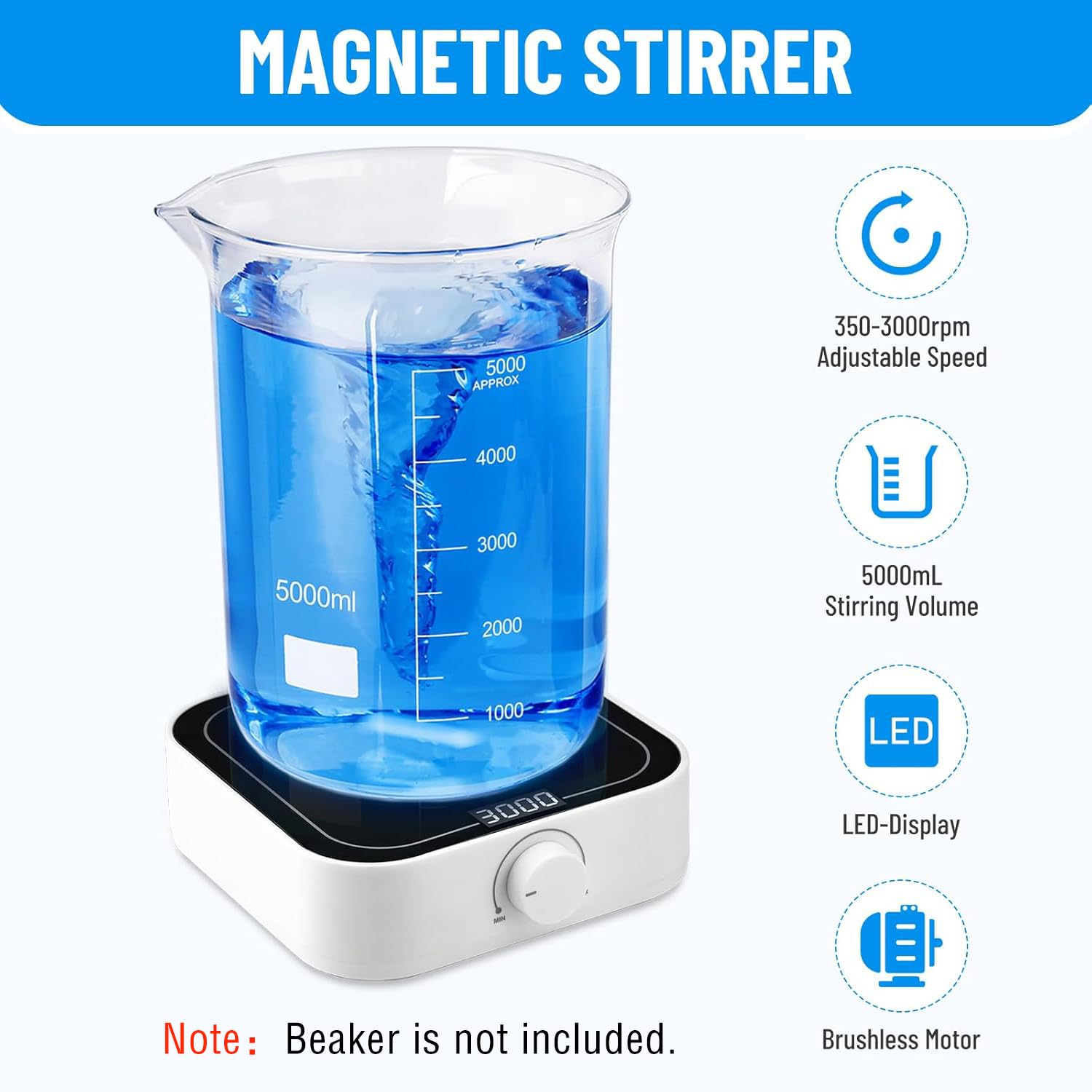 Digital Magnetrührer 350-3000UpM 5L Labor Magnetrührer mit LED-Display mit 2 Rührfisch Magnetic Stirrer Mixer Labor Rührer 145mm 5000ml magnetic stirrer