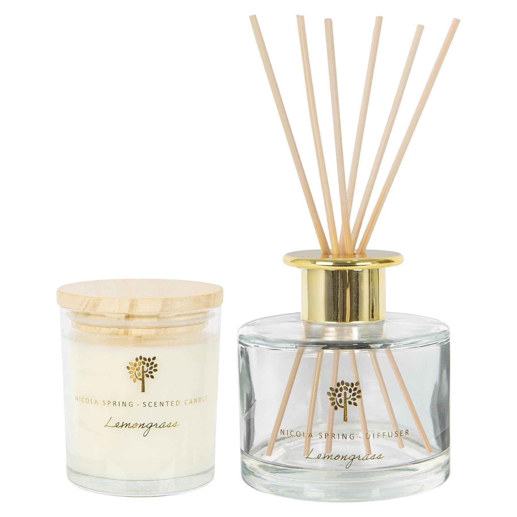 Nicola Spring Soy Wax Scented Candle & Reed Diffuser Set130GLemongrassFruity Summer Fragrance Long Burn from B&Q