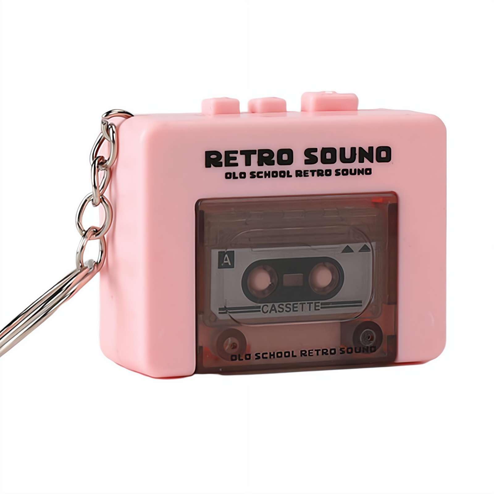 Retro Mini Tape Recorder Keychain, Portable Microcassette Player with Music, Record Love Words, Music or Other Sounds, Ornament for Backpacks, Handbags (Pink)