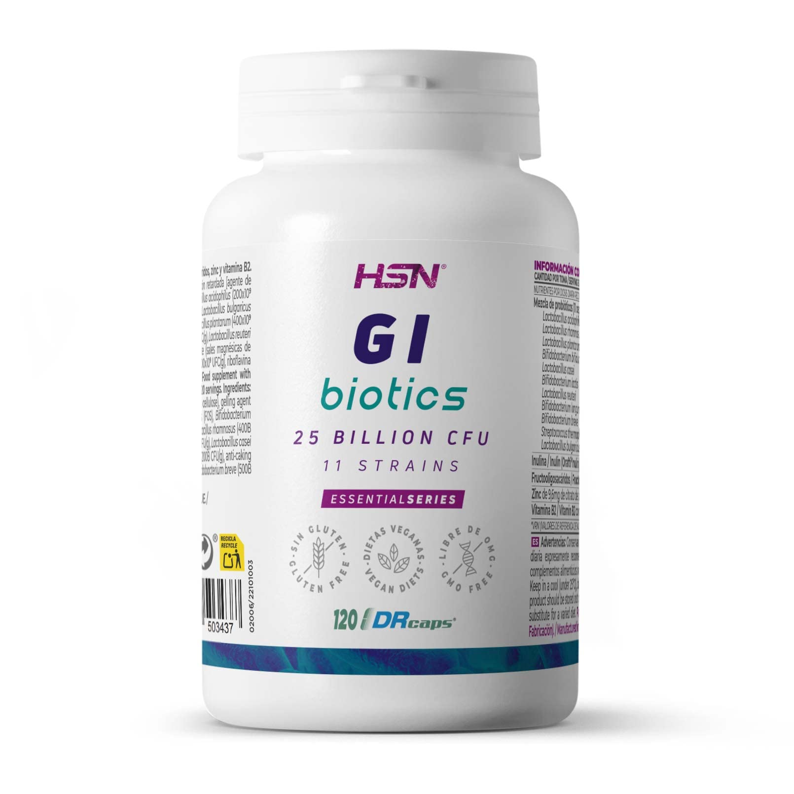 HSN GI PROBIOTICS 25B UFC | GASTROINTESTINAL HEALTH | 11 strains of Lactobacillus and Bifidobacterium | 25 billion Colony Forming Units per capsule| Suitable for vegans.