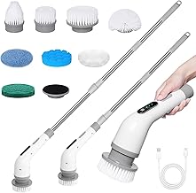 Brosse Nettoyage Electrique, 9 en 1 Brosse Rotative Nettoyage, Nettoyage Salle de Bain avec Ajustable, 8 TêTes 3 Vitesse Electric Cleaning Brush pour Baignoire, Toilettes, Cuisine