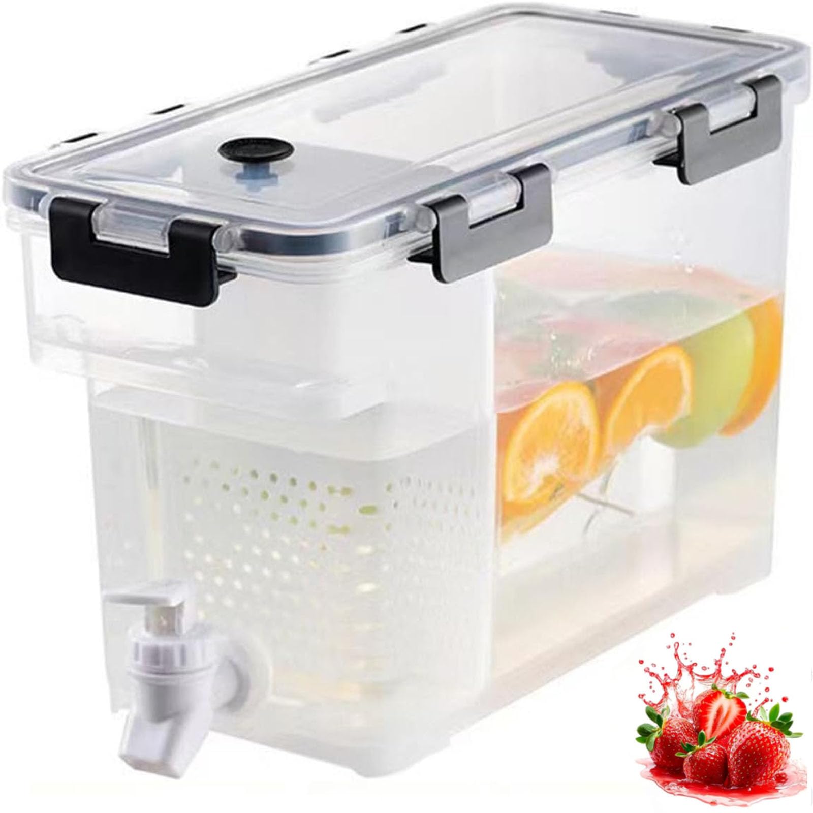 Duży plastikowy pojemnik na napoje, 3,5 l, dozownik napojów na imprezy, sok/mrożona herbata/napój gazowany z filtrem i przegrodą, do dozownika soku/herbaty / napojów gazowanych przezroczysta lemoniada