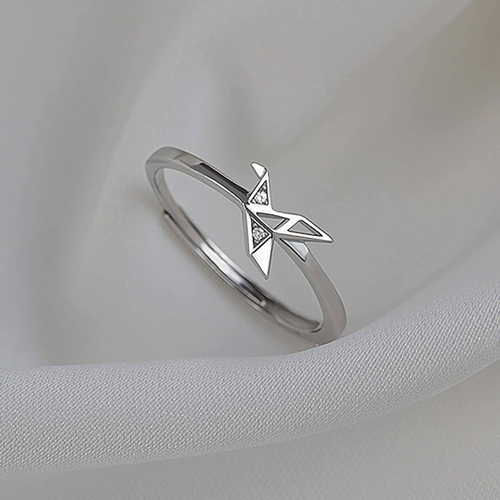 S925 Sterling Origami Kranich Ring Mode Baumeln Origami Zirkon Offene Einstellbare Daumen Ringe Schmuck Geschenke für Frauen Weihnachten,