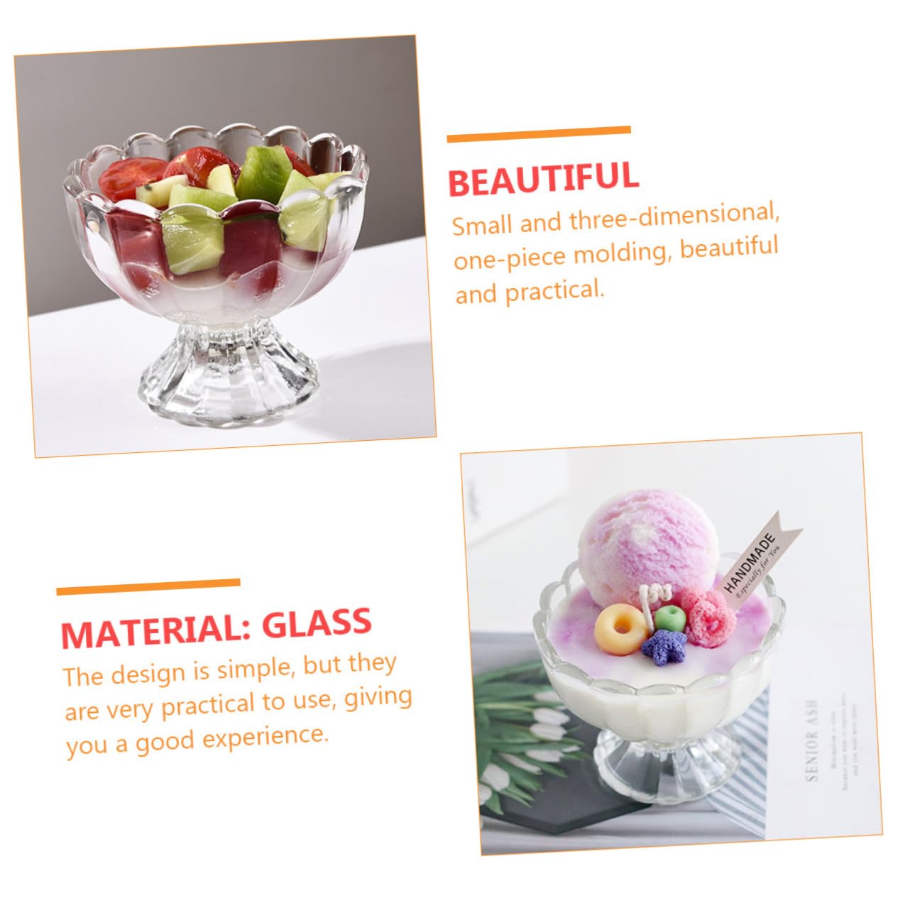 Set de 6 Copas de Vidrio para Postres de 100ml, Tazas Reutilizables Pieza para Helado, Pudding y Frutas, Ideales para Servir en Casa