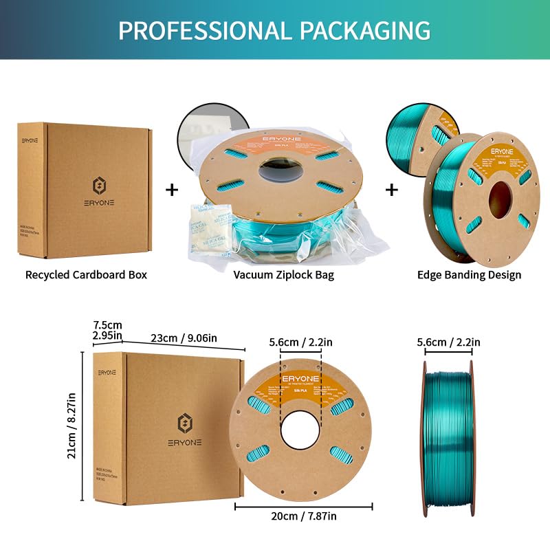 Image of ERYONE Silk PLA Filament for 3D Printer 1.75mm + /- 0.03mm, Shiny Filament 1kg (2.1lbs) /Spool, Lake Cyan