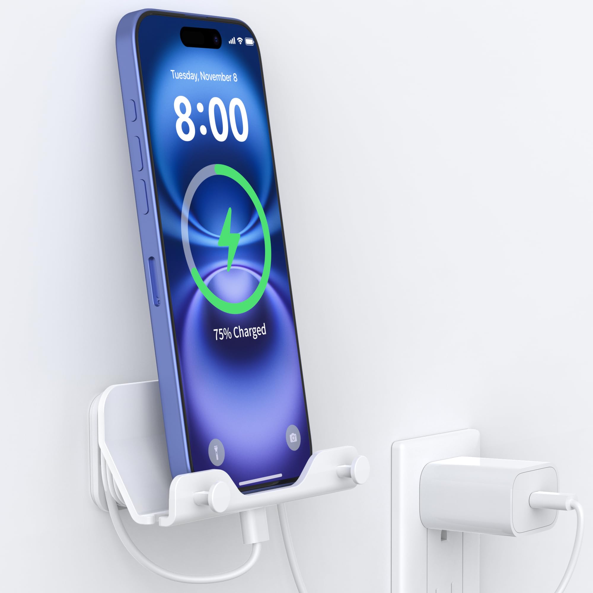 HomeMount Uchwyt na telefon z paskiem samoprzylepnym do sypialni, salonu, kuchni, kompatybilny ze wszystkimi telefonami lub mini iPadem, biały