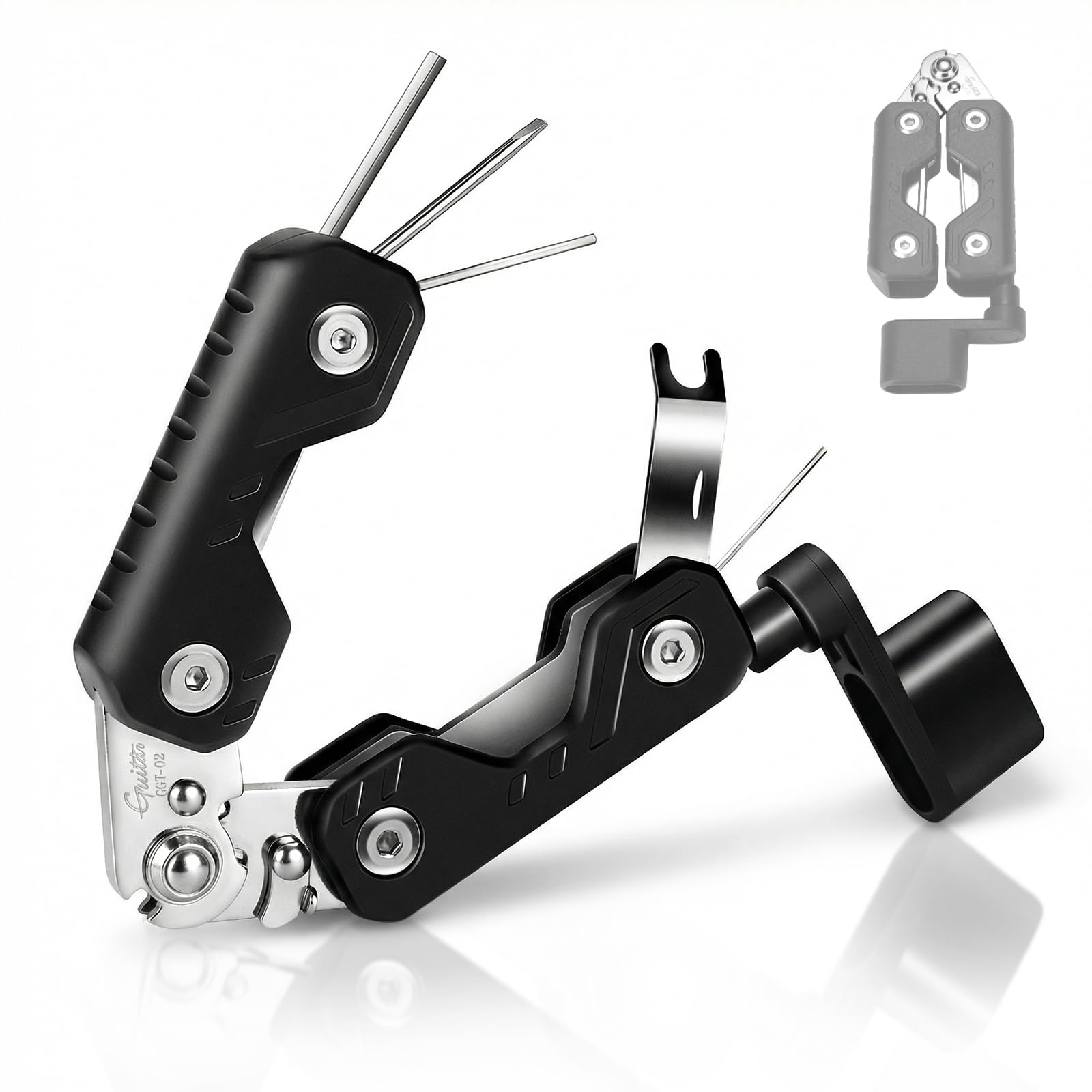GUITTO Guitar String Winder Cutter, Bridge Pin Puller with 3 Hex Keys 1 Screwdriver, 7-in-1 Guitar Tool for Acoustic Electric Bass Guitars GGT-02