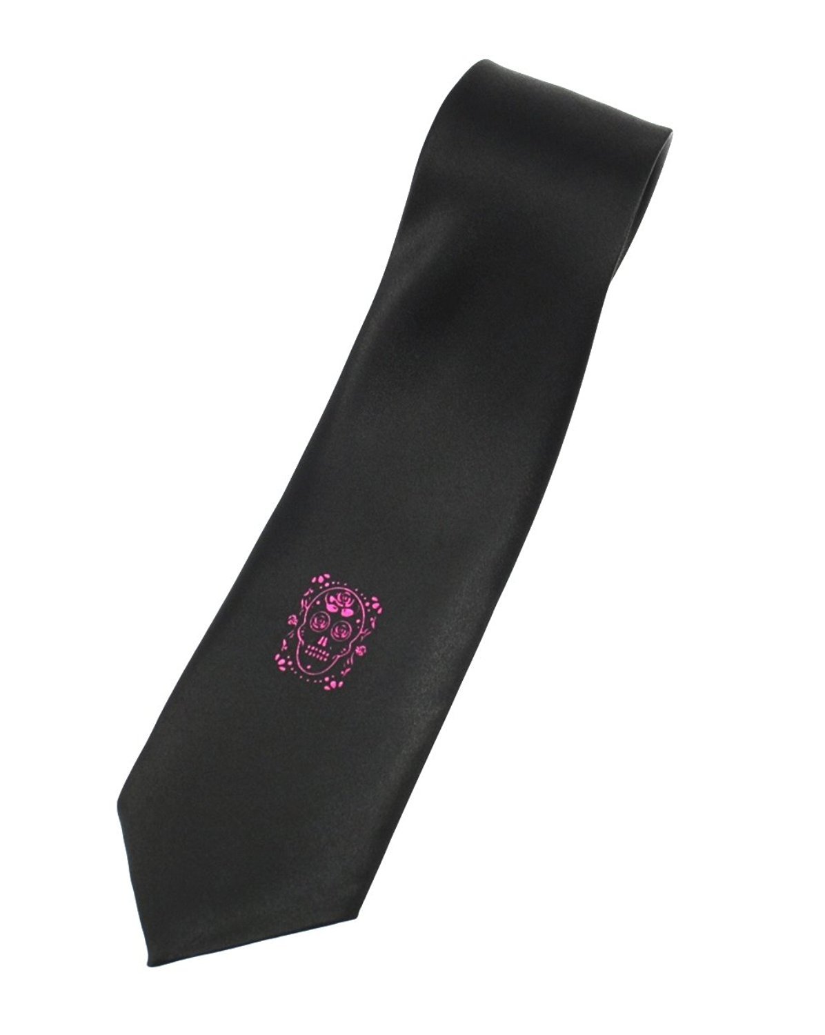 Zac's Alter Ego Solitary Neon Pink Sugar Skull on Black Tie