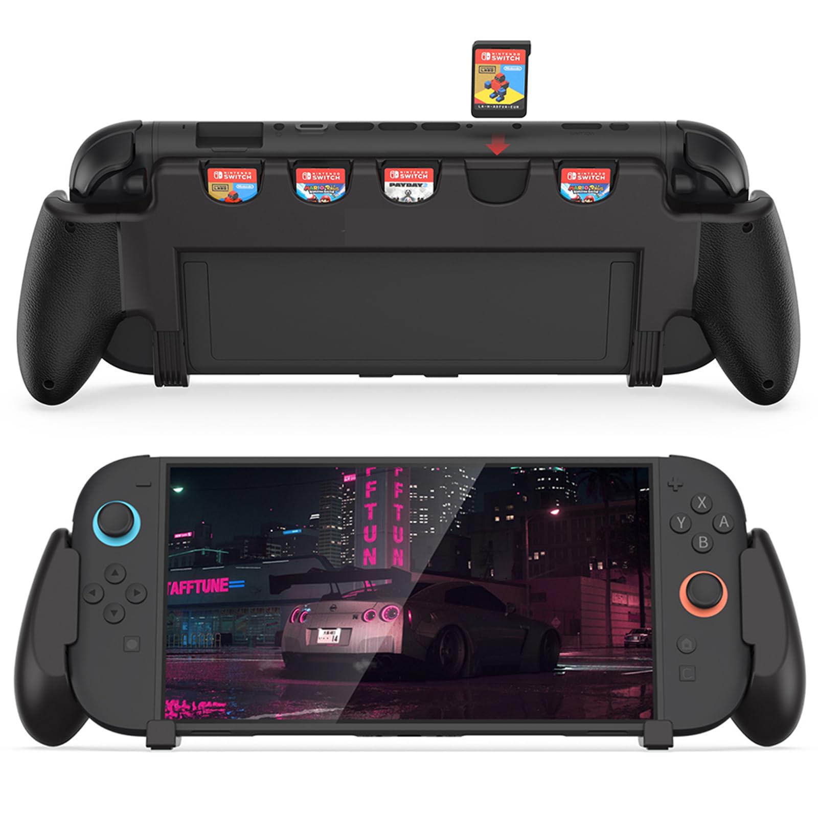 Ergonomic Console Grip with 5 Game Slots for Nintendo Switch 2 (2025) - Perfect for Handheld Mode, Large Hands, and Comfortable Gaming - Hard Shell, Black (Not Compatible with Switch 1)