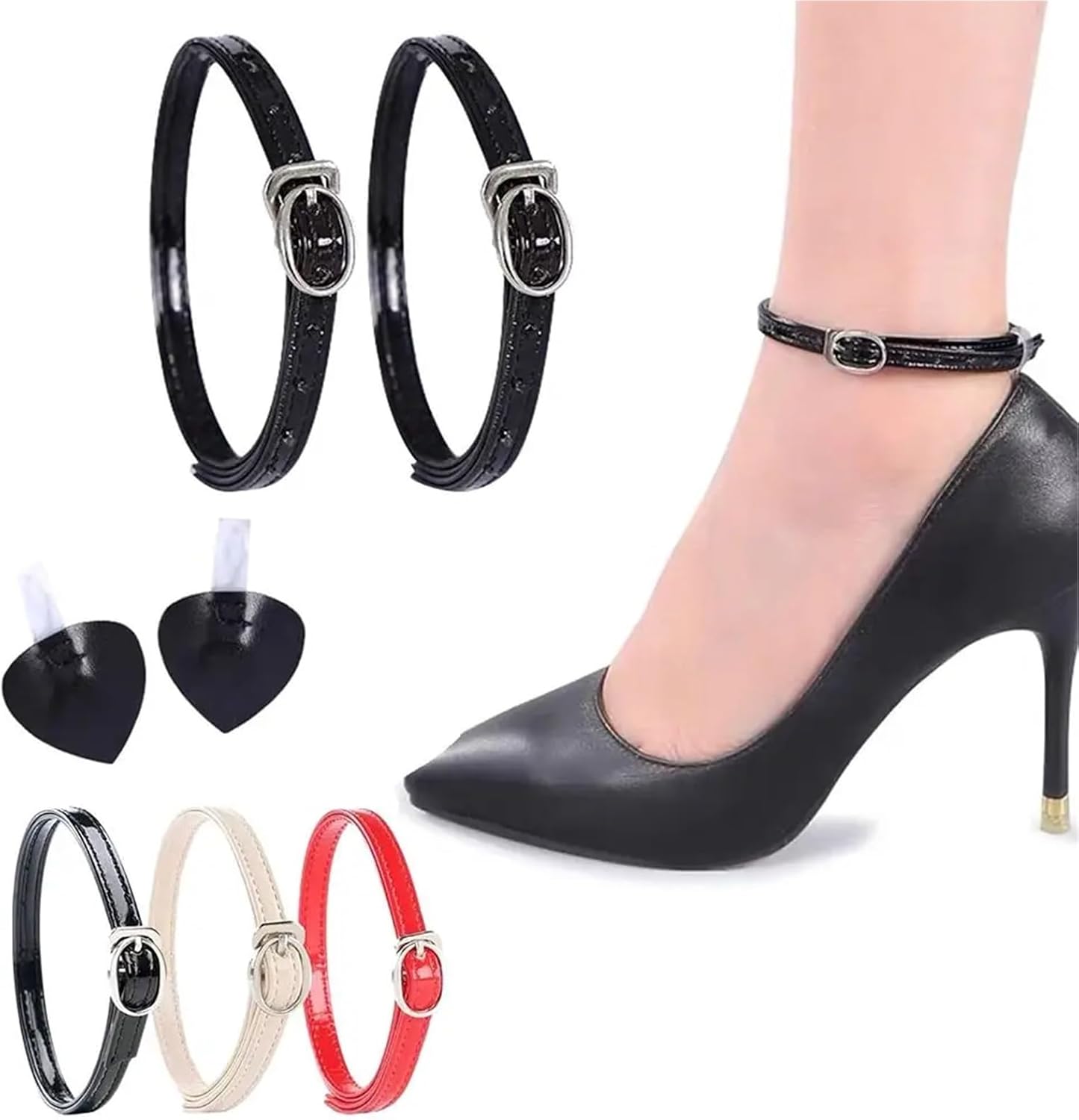 10 Pair Ankle-Fixing Straps for Women’s Shoes – Anti-Skid, Adjustable Bands for Loose Laces(Bright Black)