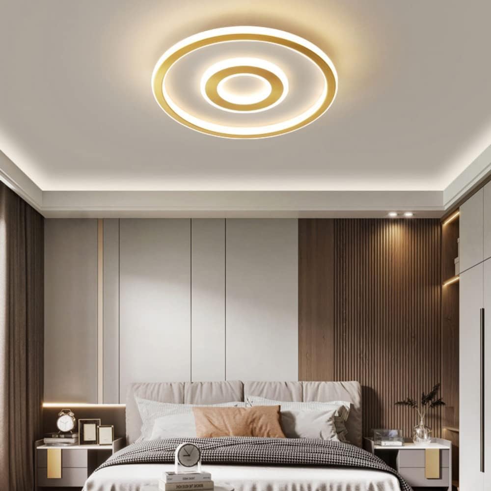 Plafoniera Led Moderna in Ottone, Forma Rotonda, per Camera da Letto e Soggiorno, Ideale per Chi Ama Gli Apparecchi Di Illuminazidi Lusso./50 cm