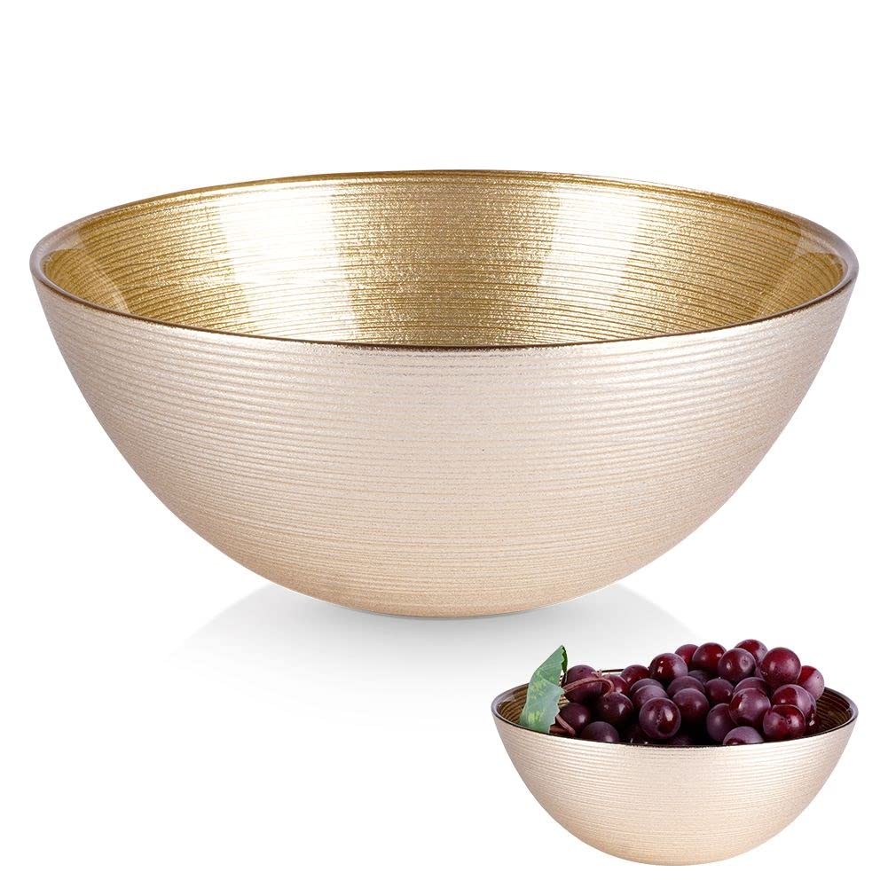 Vilde Ciotola In Vetro Dorato 30 Cm | 2,2 Litri, Per Insalata, Frutta, Antipasti | Decorativa Con Strisce Orizzontali, Elegante - 2