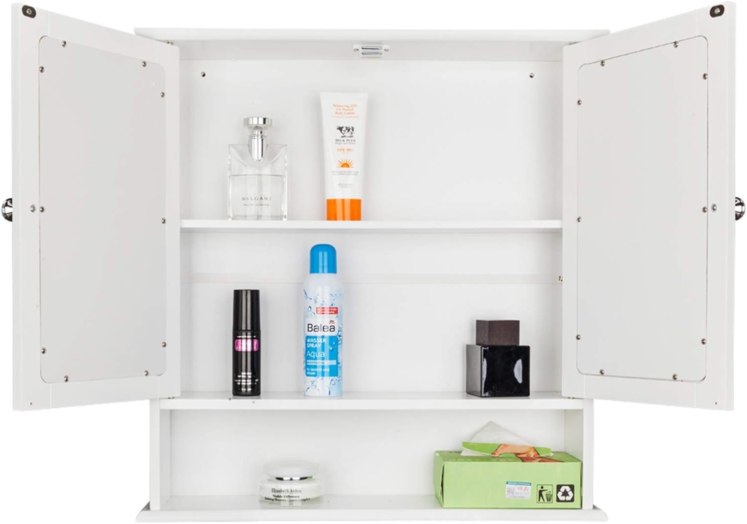 Fixed Storage cabinets in The Bathroom Double Door Mirror Indoor Bathroom Wall Mounted Cabinet Shelf White