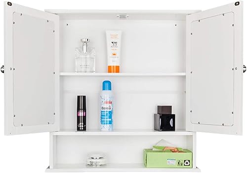 Miniatura 5 de Gabinetes de medicina de baño con espejo, gabinete de baño montado en la pared gabinete de almacenamiento de madera gabinete de pared de baño