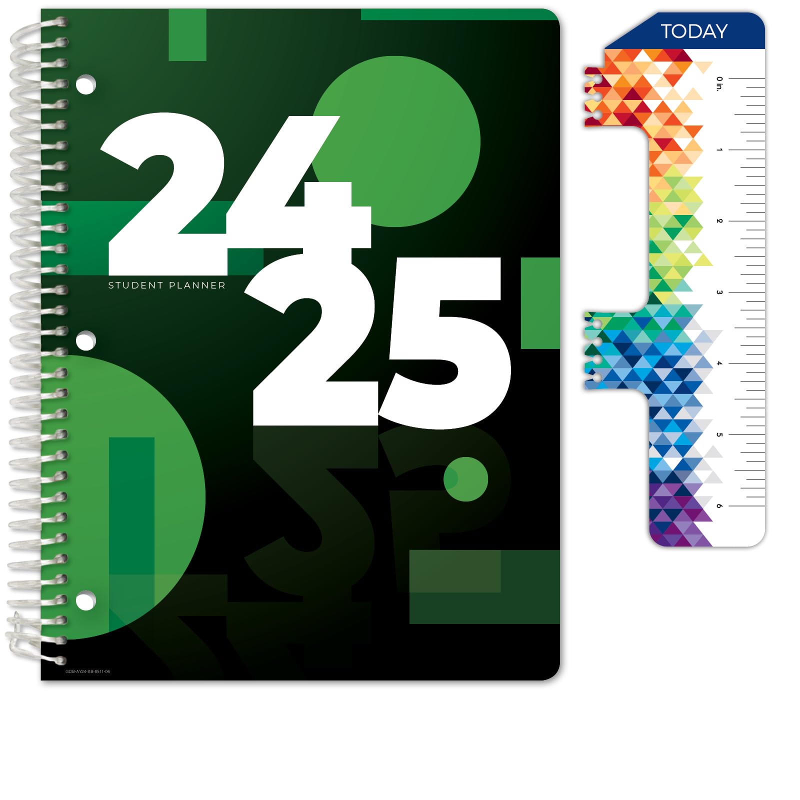 Global Datebooks Dated Middle School or High School Student Planner for Academic Year 2024-2025 includes Ruler/Bookmark and Planning Stickers (Block Style - 8.5"x11" - Green Big Numbers)