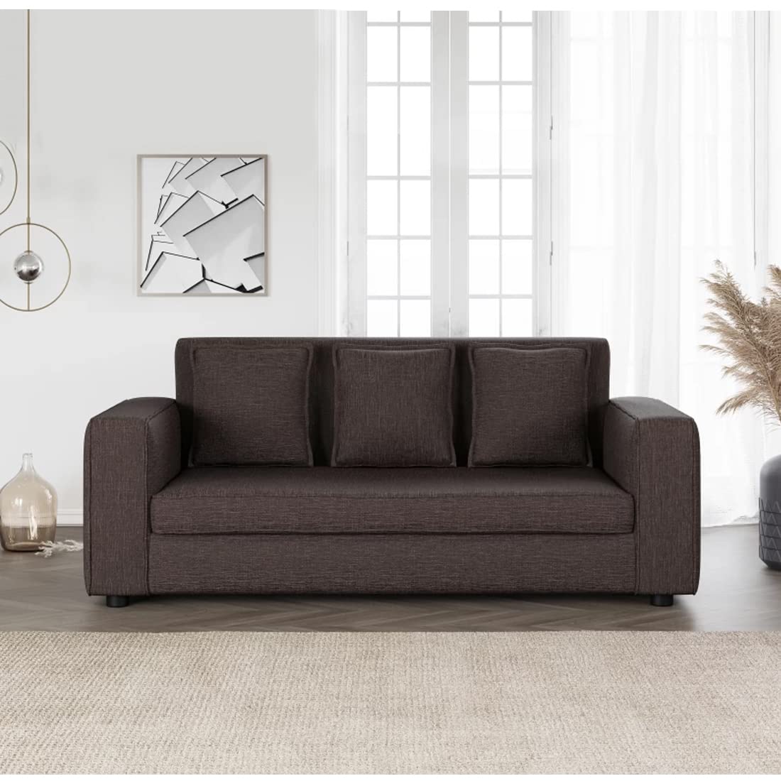 Casacomfort Tropico 3 Seater Fabric Sofa Set for Living Room (Brown)