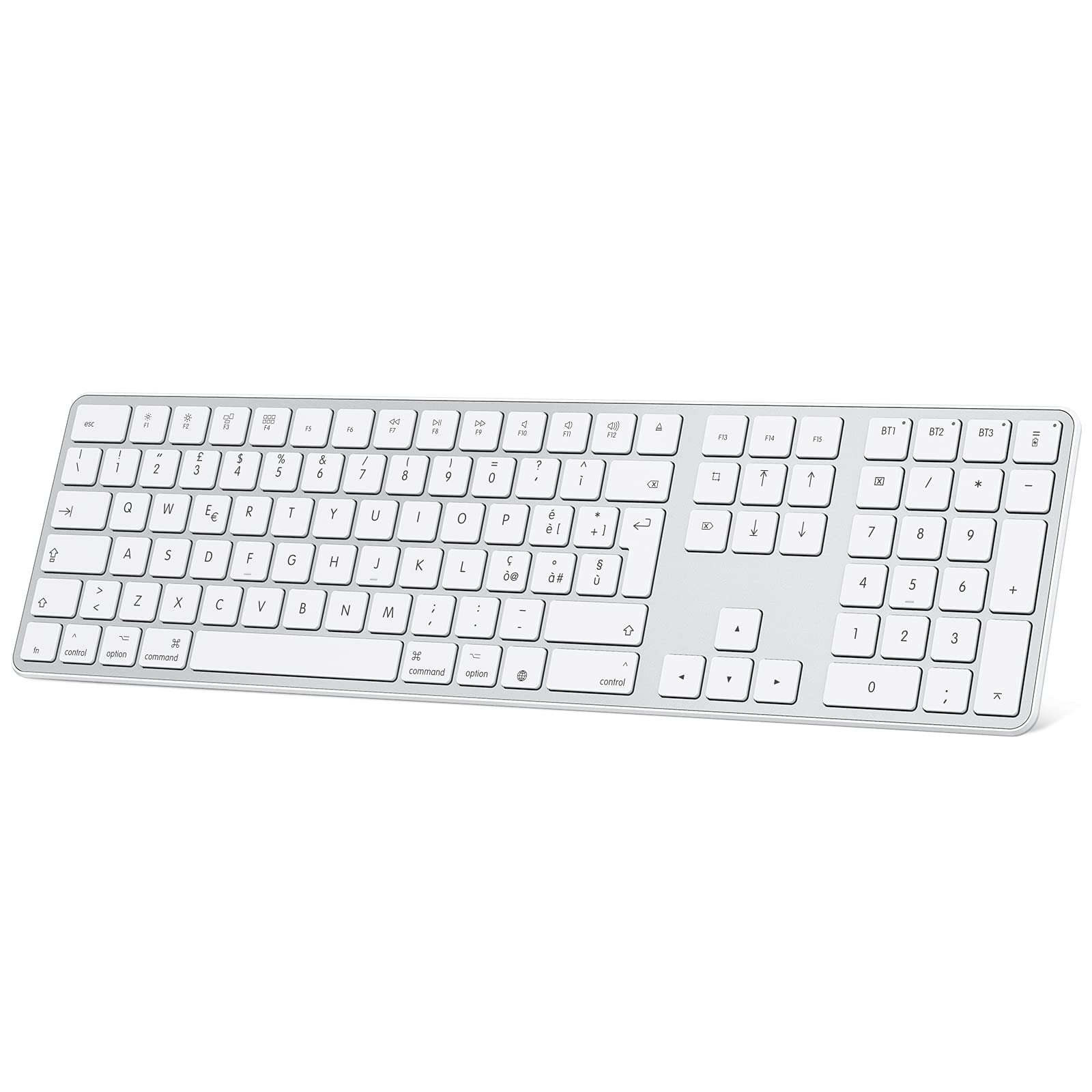OMOTON Tastiera Bluetooth,Ricaricabile per Mac OS, Layout Italiano con Tastierino Numerico, Compattibile con MacBook Air/Pro/iMac, Tre Modalità Bluetooth e design ergonomico (Bianco)