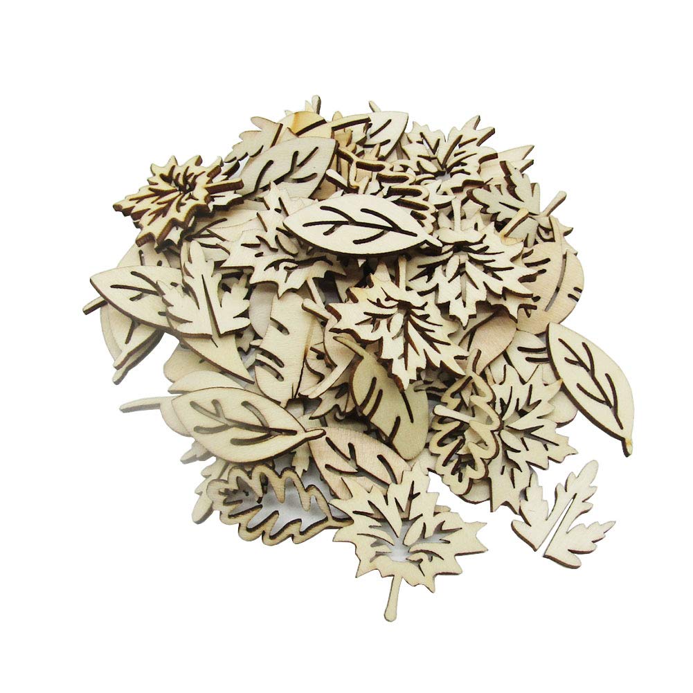 100 Pcs Unfinished Blank Wooden Leaf Laser Cut Wood Embellishment for Craft Wedding Decor