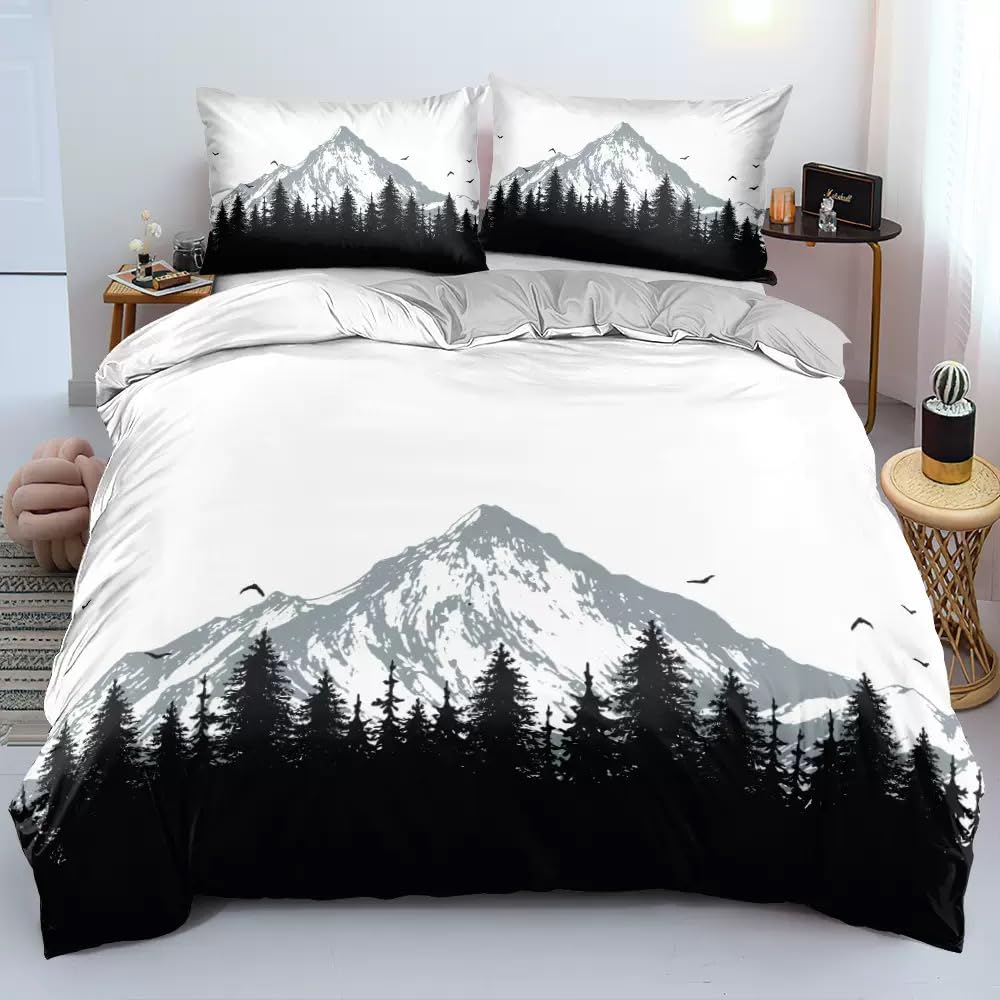 Copripiumino Matrimoniale 260x220 cm Aldulto Montagna Innevata Set di Biancheria da Letto con Cerniera Nascosta Morbido Traspirante Microfibra Set Copripiumini e 2 Federe 50x80 cm