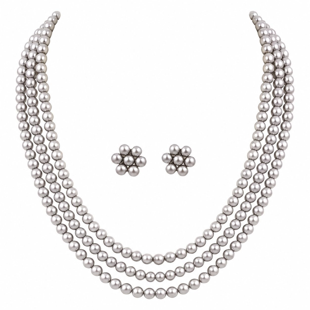 denicraas AD Pearls beaded traditional Mala Chokar Necklace With floral design Earring Set for Women and girls jewellery set 3 layered Mala Necklace women's fashion accessories-picture-17