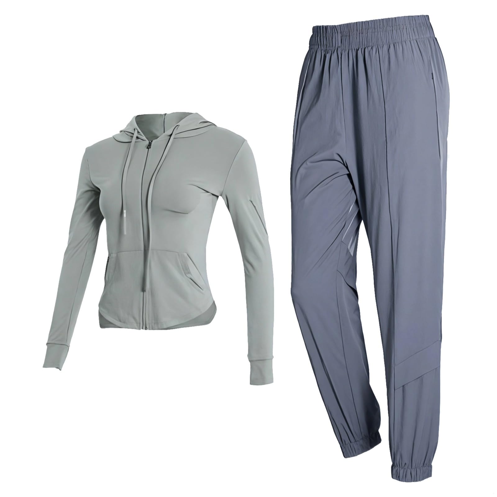 Tenue de yoga et d'entraînement 2 pièces pour femme - Ensemble nylon et élasthanne vert avec capuche, idéal pour pilates et vêtements décontractés, Vert, taille unique