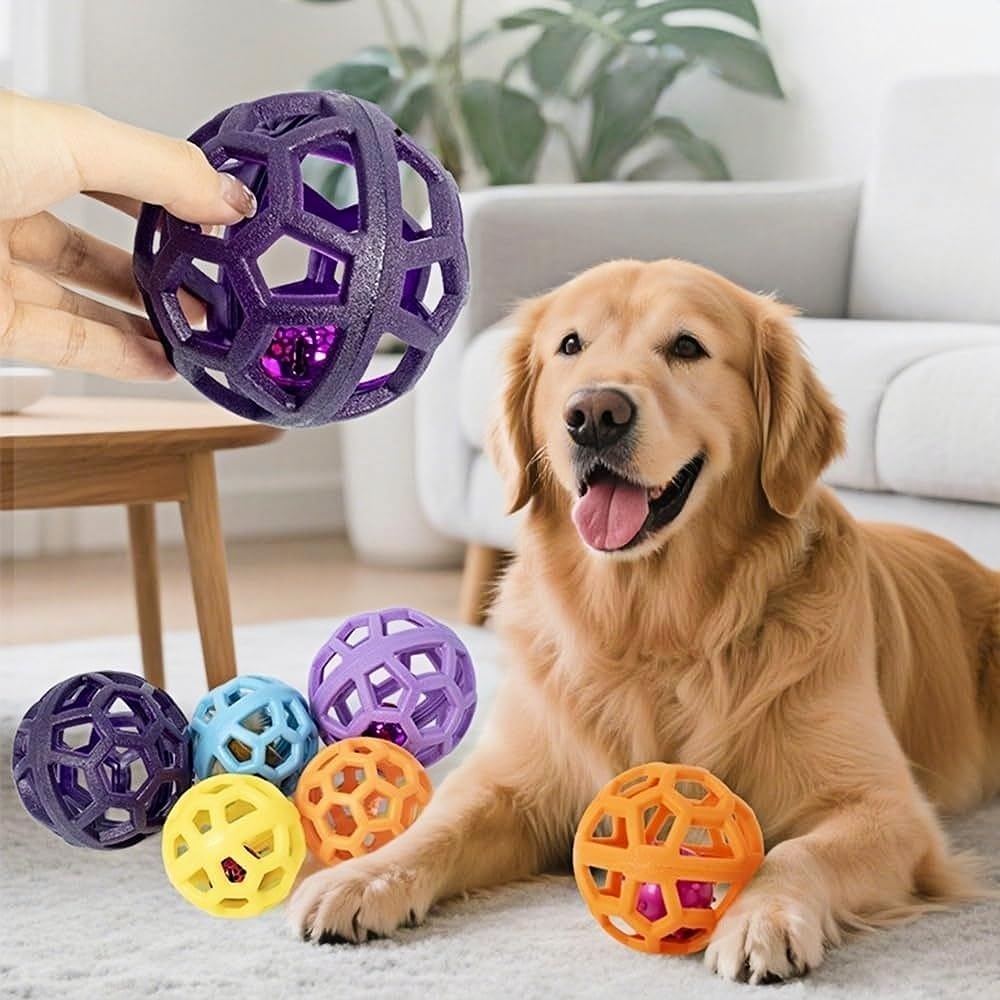 FARDEER Hollow Dog Balls Inside Bells, Dog Toy Puzzle Ball,Interactive Puzzle Chew Toys for Medium Large Dogs- 2 Pack (Yellow+Purple)