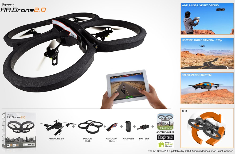 Parrot AR.DRONE 2.0 Quadricottero, Blu/Arancione