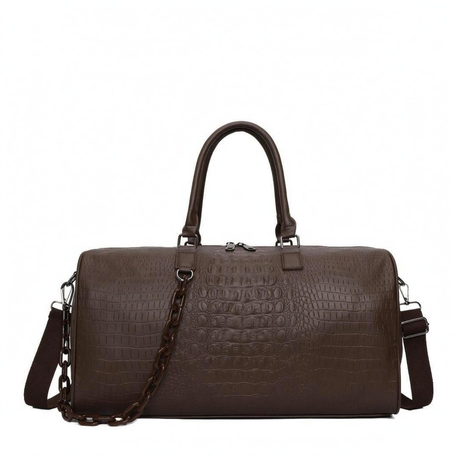 URJIX™ Detachable Shoulder Strap Crocodile Embossed Coffee PU Leather | Carry Options Storage PU Leather Coffee-image-28