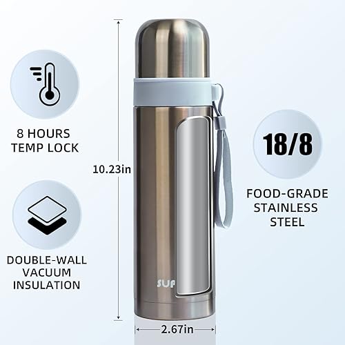 Miniatura 2 de Botella termo de acero inoxidable soporte para bebidas calientes sin BPA taza aislada que mantiene el calor y el frío durante horas perfecta para