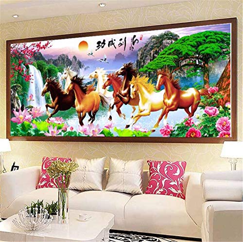 RAILONCH 5D Diamant Ocht Pferde Diamond Stickerei Painting Full Cristal Pintura DIY Strass Bordado salón decoración Pegatinas