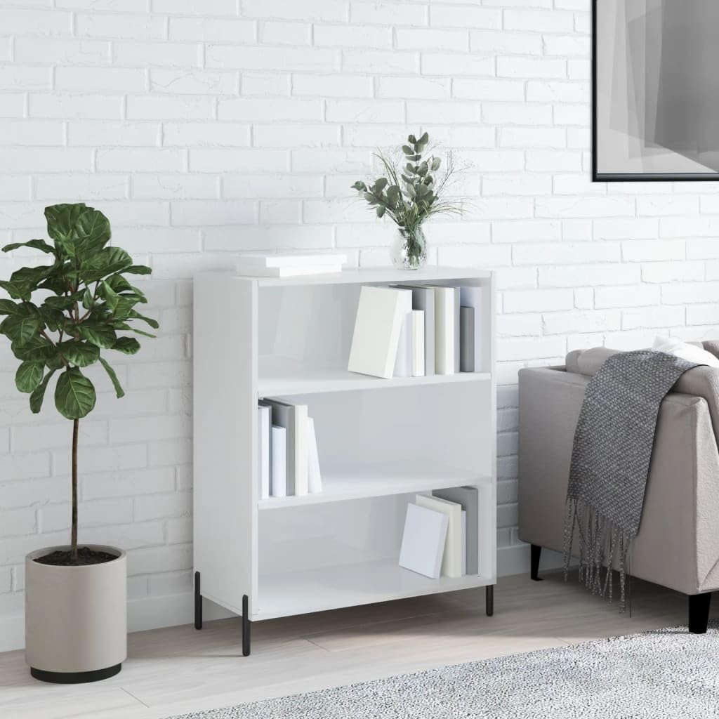 Gecheer Librería, estantería, estantería, librería moderna, librería para salón, librería estantería, librería baja de 3 estantes, estantería de 3 estantes, color blanco brillante, 69,5 x 32,5 x 90