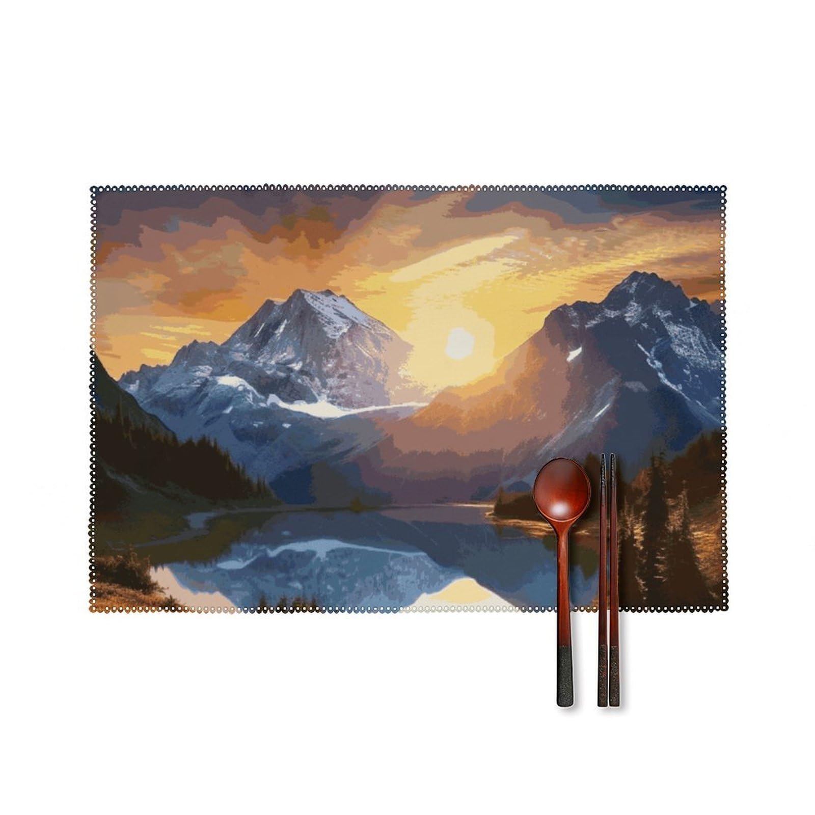 Mountain Sunrise Placemats Washable Not Fade Placemats Practical Heat Resistant Place Mats for Outdoor Patio Table Mats Kitchen Dining Party Decoration