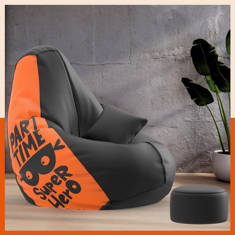 with Beans Filled 5XL VibeBoost Premium Bean Bag with Free Cushion and Footrest - Official : Epic Vibes Combo (Matching Color : Regular, Part Time Super Hero-Black)-image-49