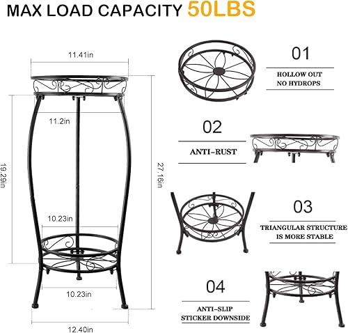 Miniatura 2 de Paquete de 2 Soportes para Plantas de Interior, 27.1 pulgadas, Soporte de Metal para Macetas de 2 Niveles para Exteriores, Soporte Alto para Plantas