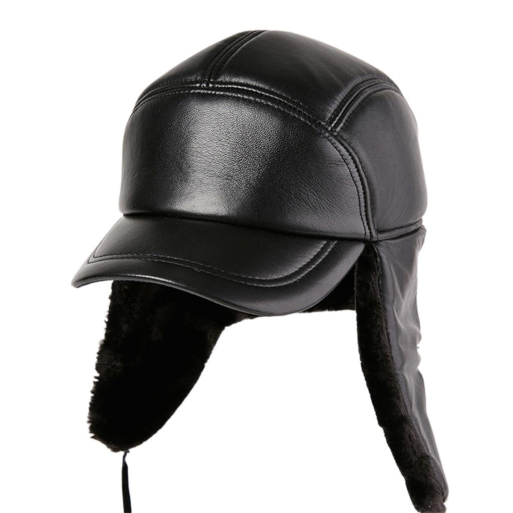 Gorro de Invierno para Hombre, Grueso, cálido, para Exteriores, con protección auditiva, de algodón, Gorro de Cuero (D 7 1/4), D-7 1/4 (D 7 1/4)