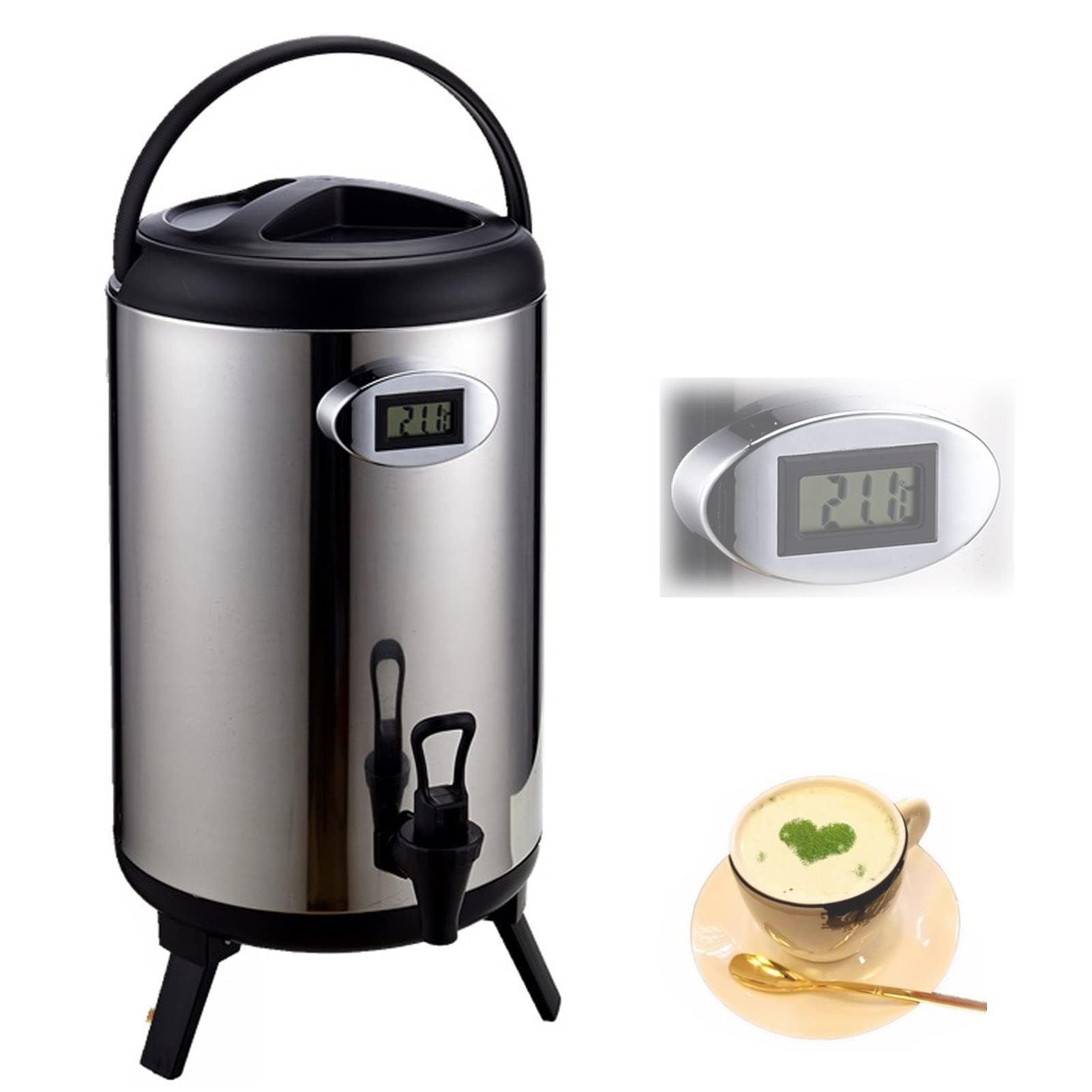 ASerZenith Stainless Steel Insulated Barrel Double Walled Beverage Dispenser With Spigot, With Thermometer, Keep Drinks Hot Or Cold, Suitable For Parties, Buffets, Hotels, Etc To